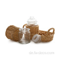 Rattan verpackte Platte und 2pcs Mason Jarglas